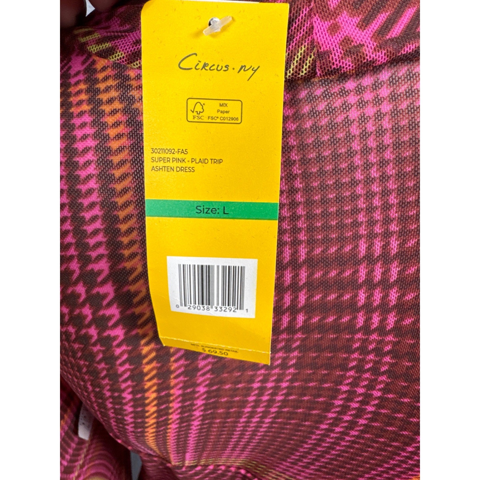 Circus NY Super Pink Plaid Trip Ashtan Dress Turtleneck Long Sleeve Size L