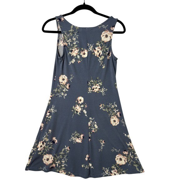 Wallflower Womens Floral V-Neck Sleeveless Skater Mini Dress Blue Peach Small