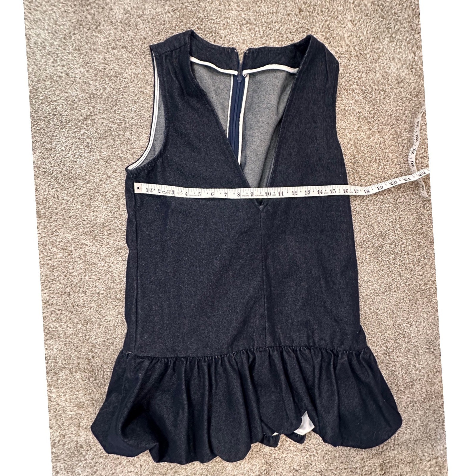 Dark Denim Bubble Hem Mini Dress Sleeveless Deep V-Neck Drop Waist Balloon Dress