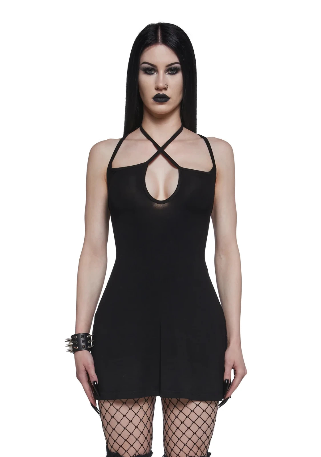 NWT Dolls Kill Widow Sinful Mini Dress Black Pentagon Strap Keyhole Goth Small