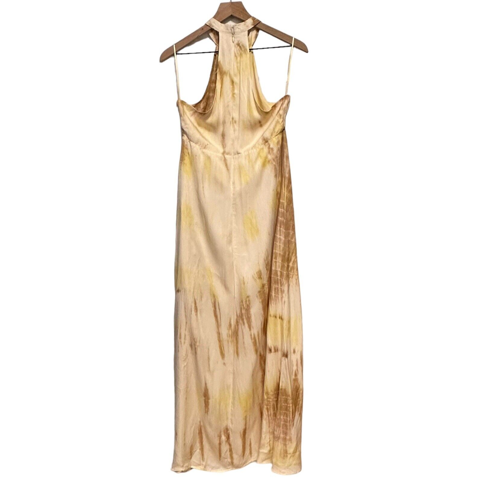 Stradivarius Halter Front Slit Maxi Dress Silky Satin Lined Size M New
