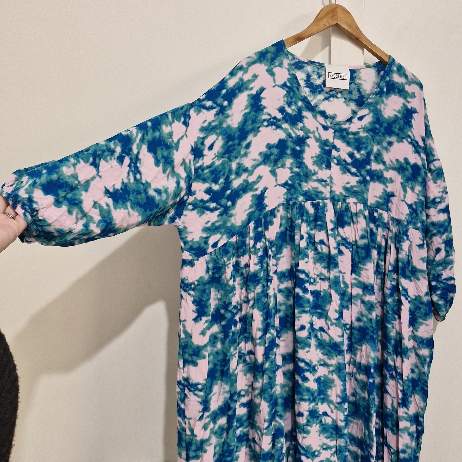 SHE STREET Colourful Print Boho Dress Pink Green Blue Tie Dye Size L One Size