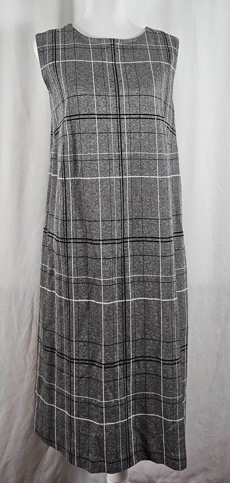 New J Jill Womens Sleeveless Shift Dress Gray White Black Plaid Rayon Nylon 1X