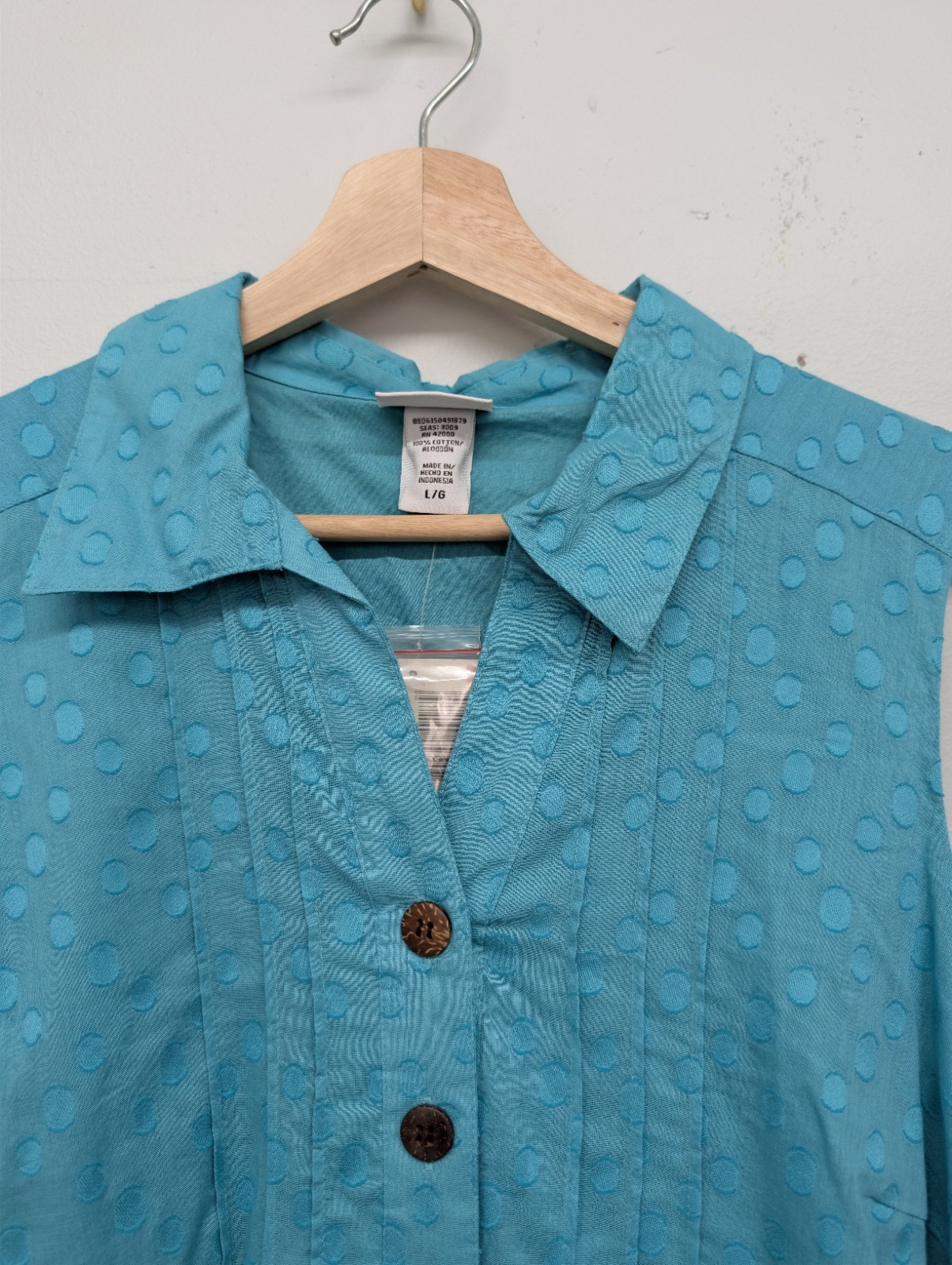 Jaclyn Smith Turquoise Blue Polka Dot Sleeveless Shirtdress Belted Pleated