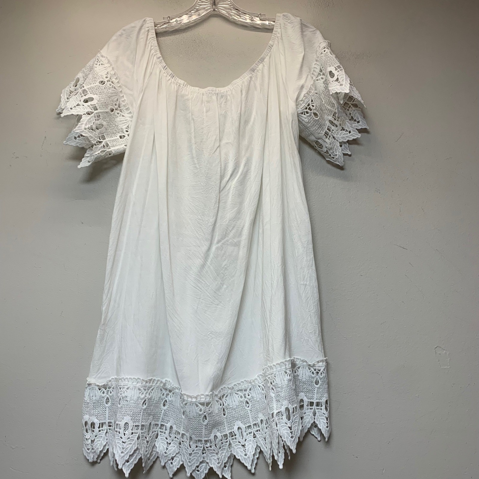 Iris Mini Dress Women XL White Excellent Boho Crochet Lace Off Shoulder ID2816