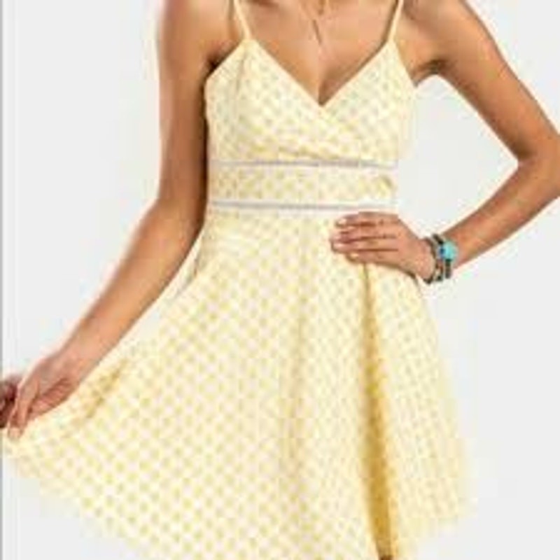 Trixxi Yellow Floral Eyelet Fit & Flare Mini Dress Women’s Size 7
