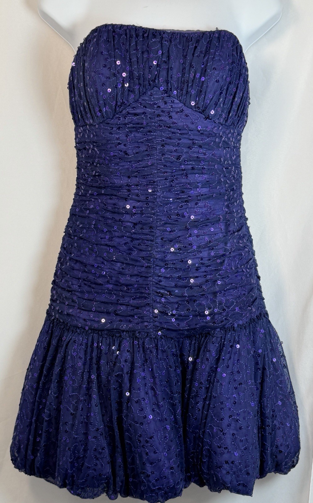 Betsey Johnson Strapless Purple Sequin Ruched Party/Cocktail Short Dress 8
