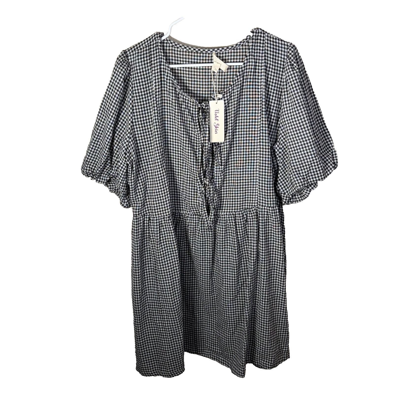 Violet Skies Dress Women’s XL Gingham Sheath Tie Puff Sleeve Casual Tie NWT