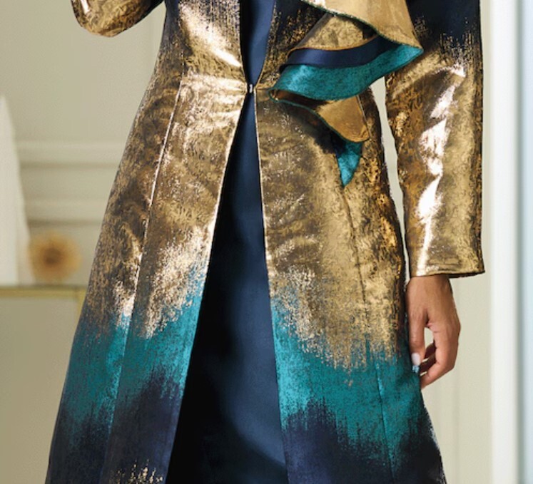 20W PLUS Ashro Gold Green Metallic Formal Idalia Ruffle Jacket Dress