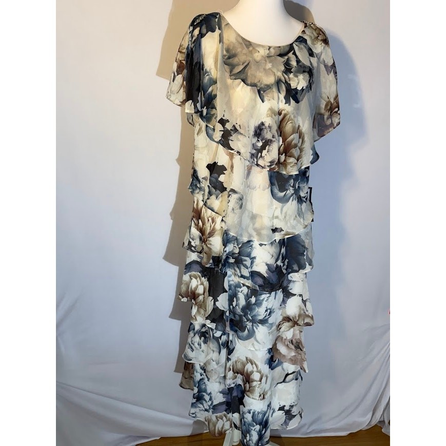 SL Fashions Womens Floral-Print Tiered Mi Ivory Multi 12