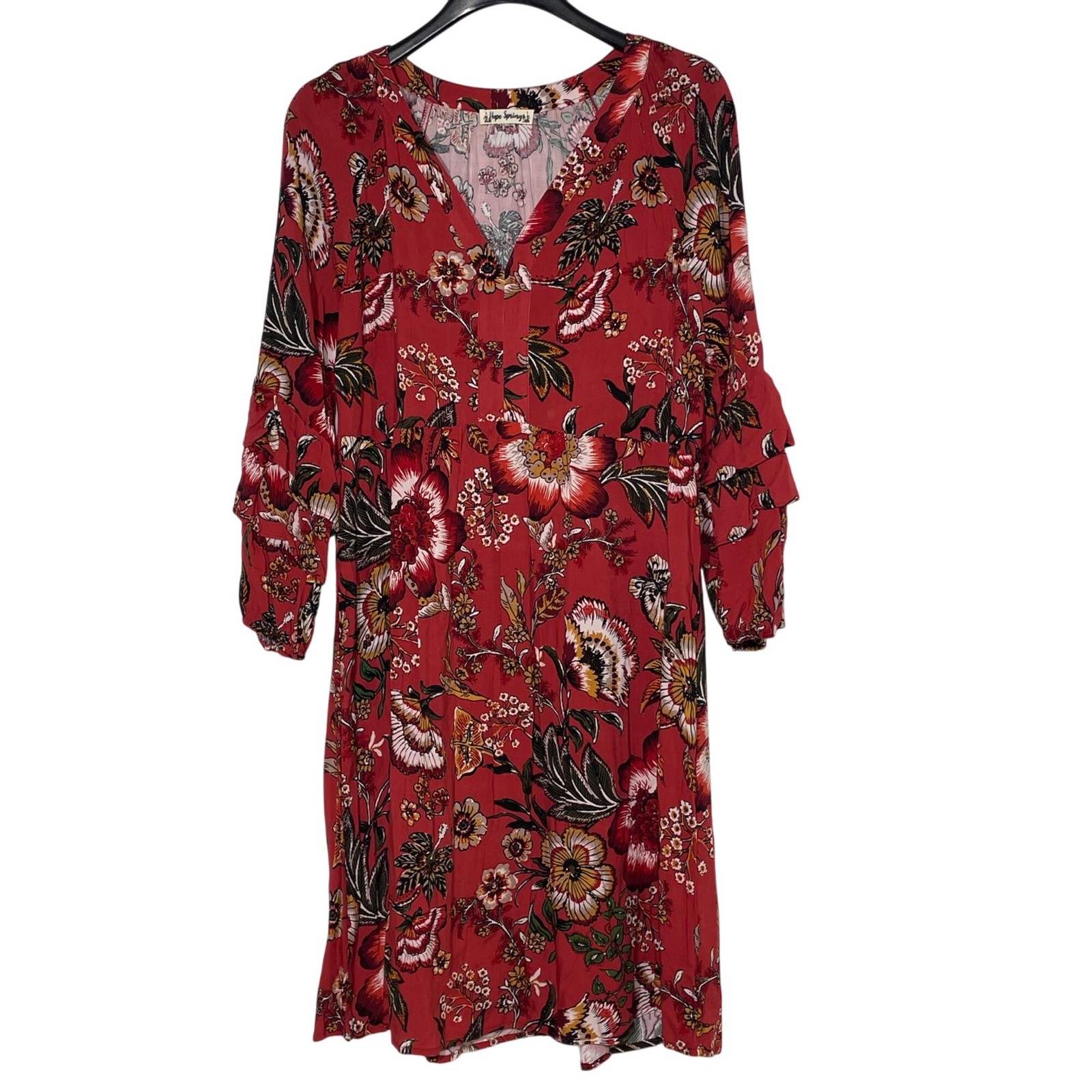 Hope Springs Floral Ruffle Sleeve Dress Sz MED (APPROX) Boho Lightweight
