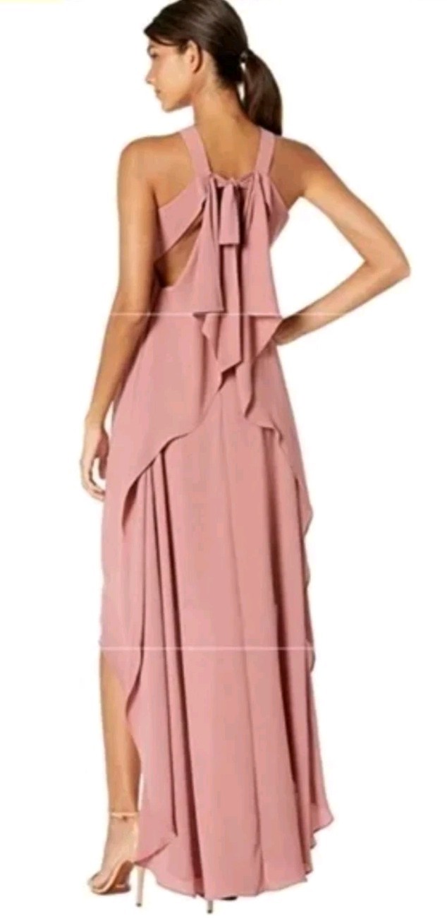 NWT BCBG MAXAZRIA SIZE S DACEY ROSE BACK CASCADE RUFFLE HIGH-LOW DRESS MRP $268