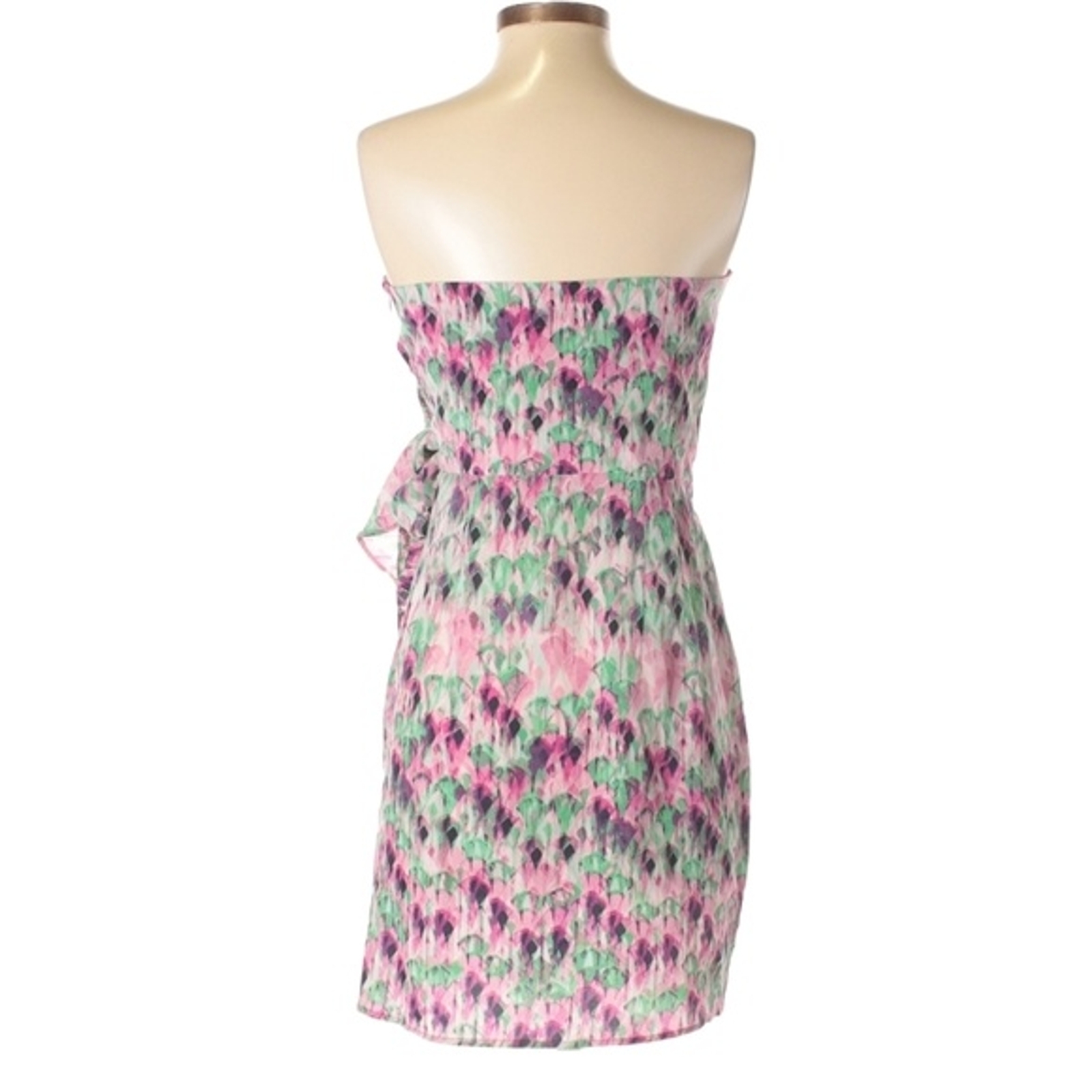 Presley Skye 100% Silk Dress Size S Pink White Abstract Fairy Whimsy Dressy Kei