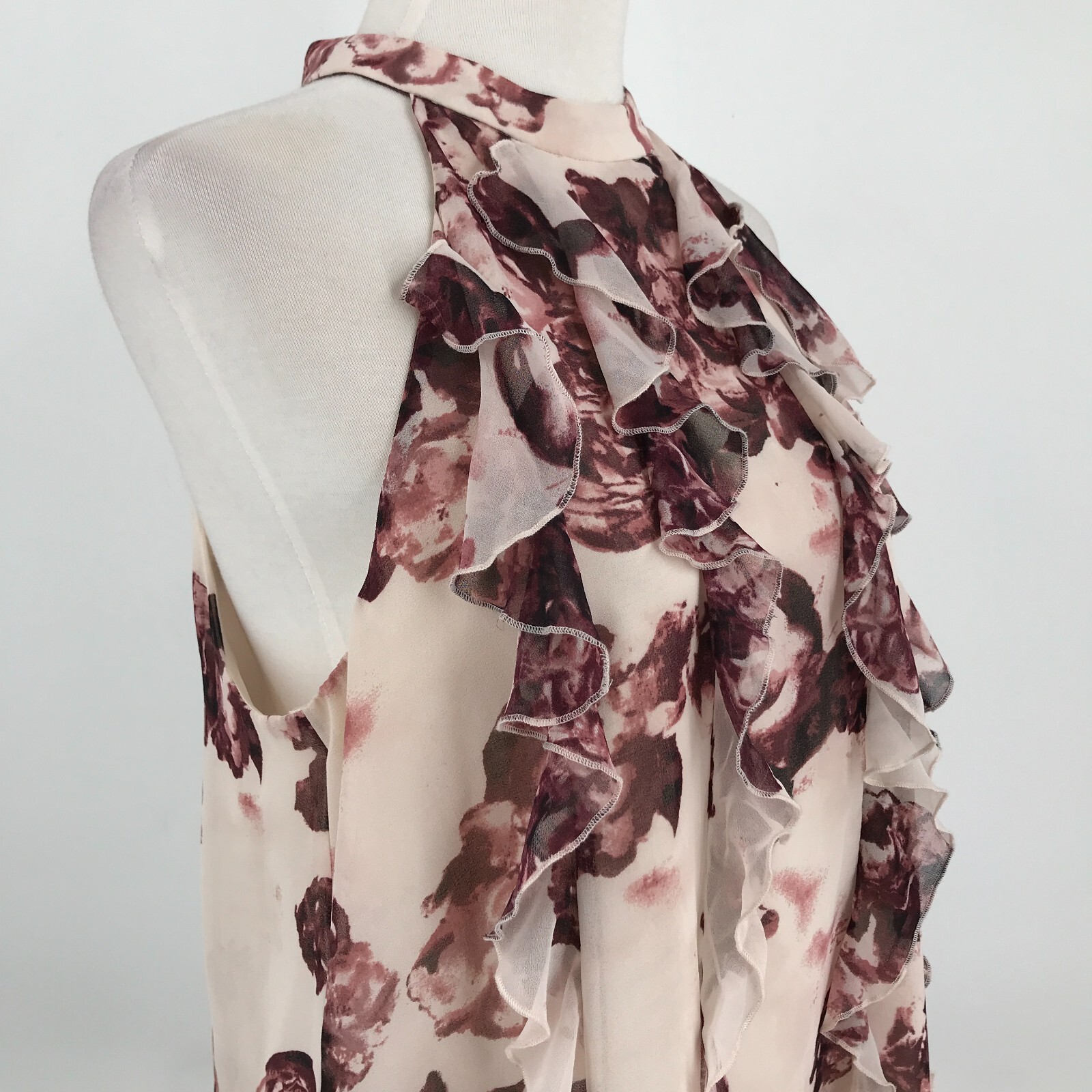 BCBGeneration Womens Dress Medium Maroon Red Sleeveless Ruffle Lined Sexy Floral