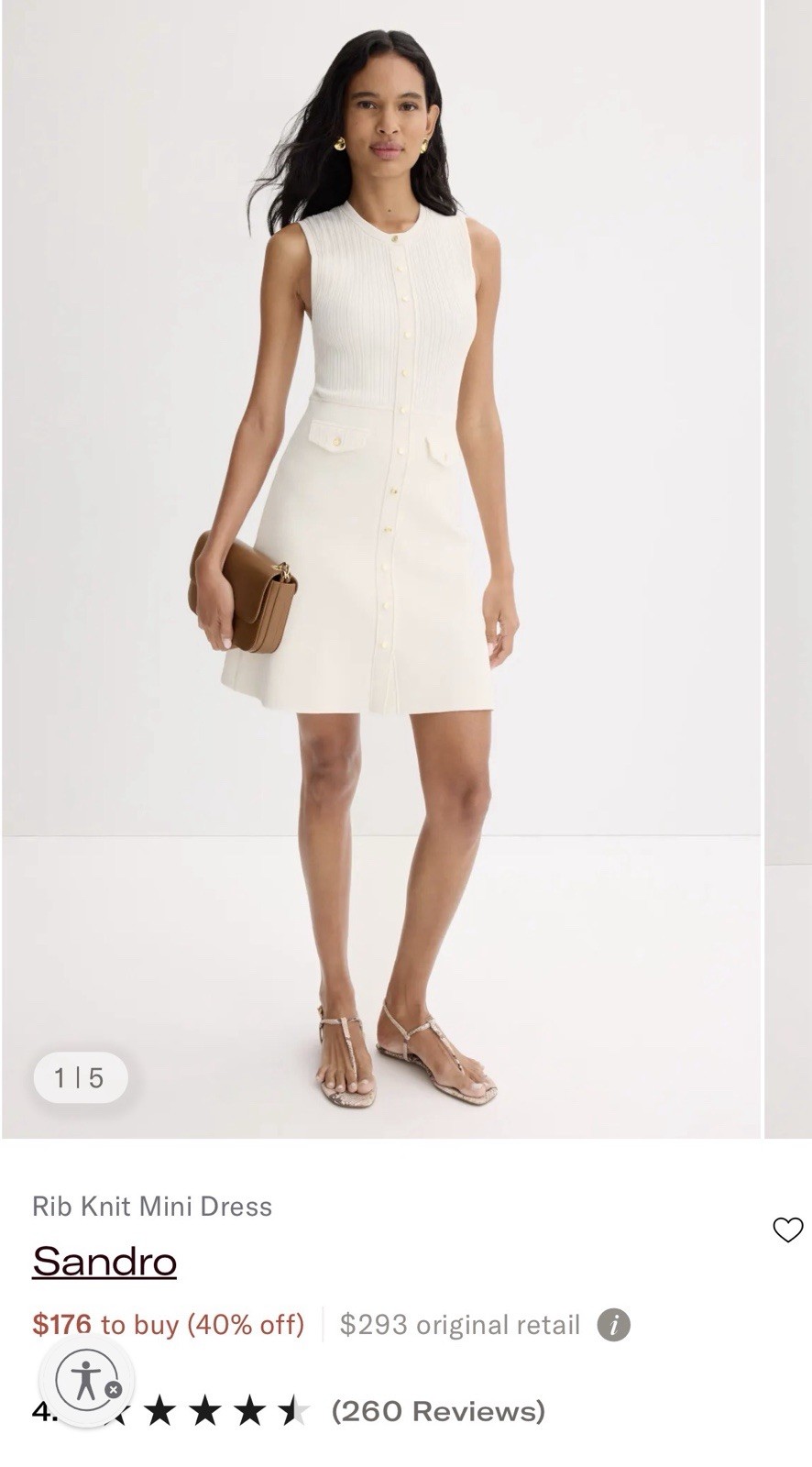 Sandro Off-White Rib Knit Mini Dress Size 40 with Stain