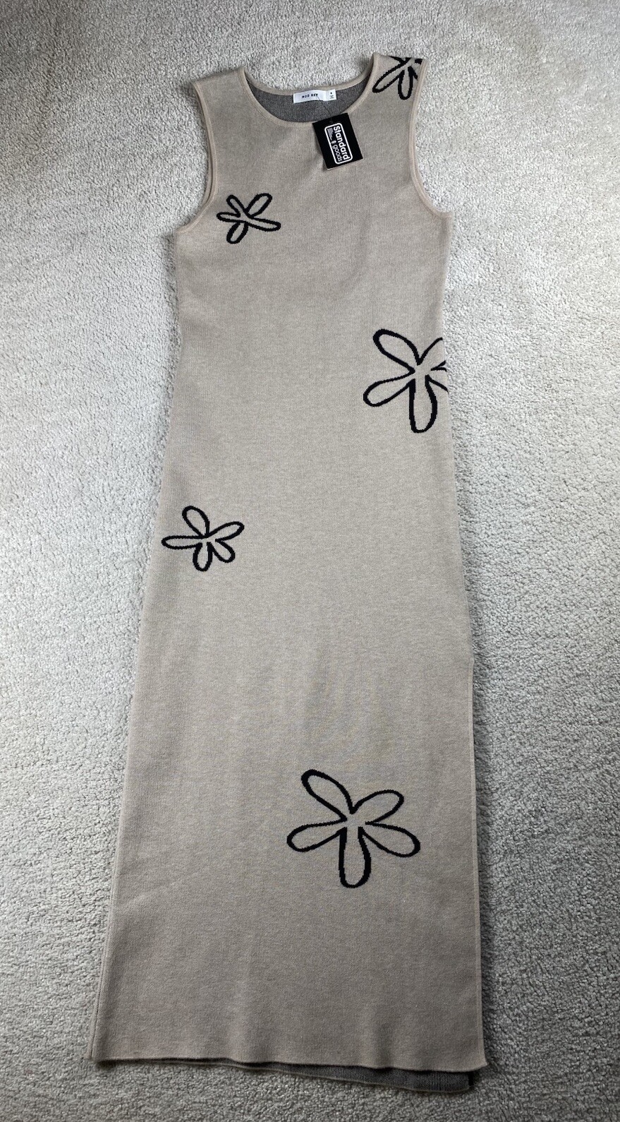 Mod Ref Standard Goods Dress S Sleeveless Sweater Knit Maxi Long Tank Beige New
