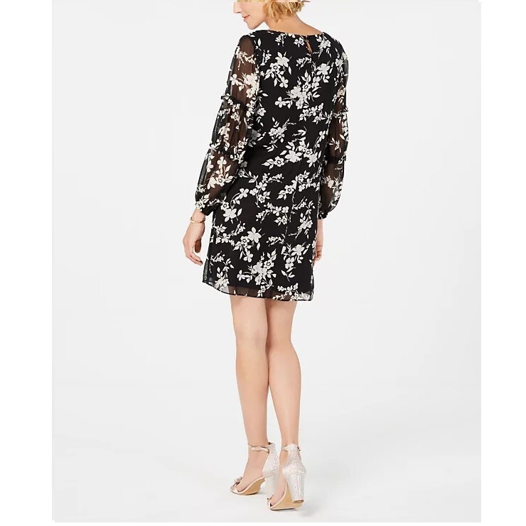 Jessica Howard Womens 10 Black White Floral 3/4 Sleeve Mid Thigh Dress NWT T13