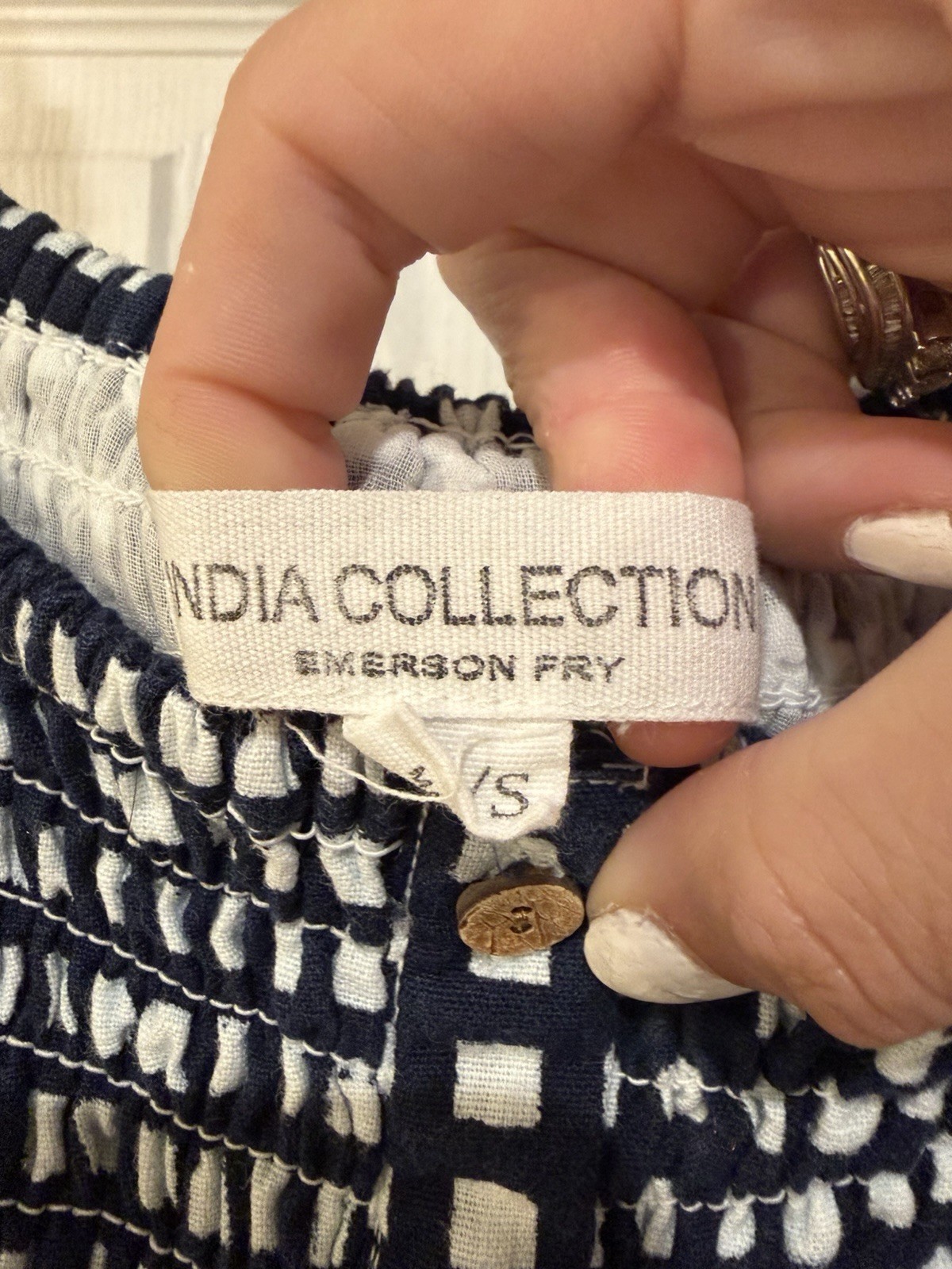 Emerson fry India collection Navy Blue And White Button Front Dress Size XS/S