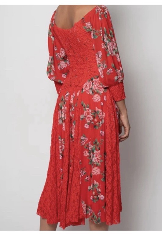NWT We are HAH Maiden Memphis red corset lace floral midi dress Victorian Sz S