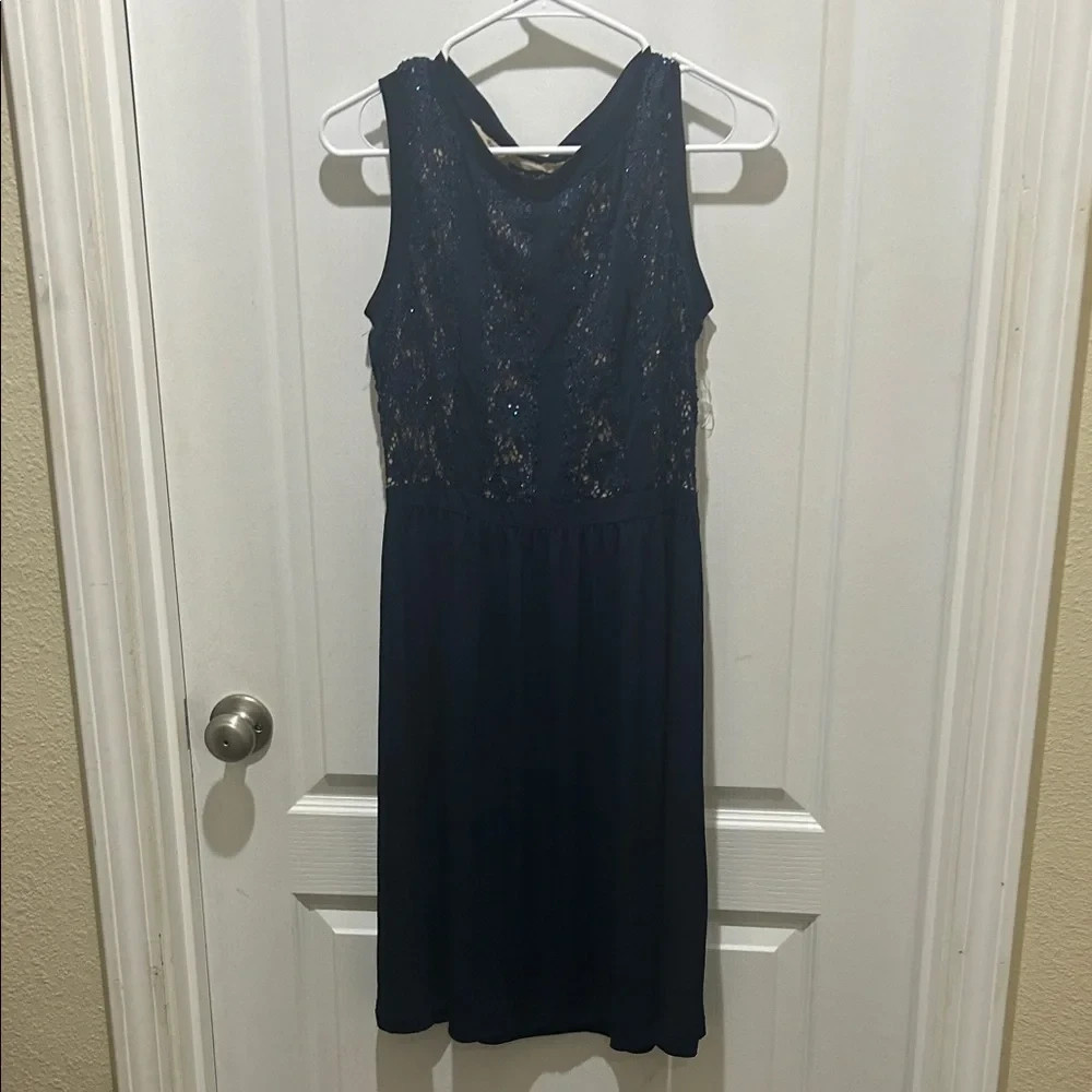 Candalite Women’s Sleeveless Lace Midi Dress Navy Blue Nude Party Cocktail