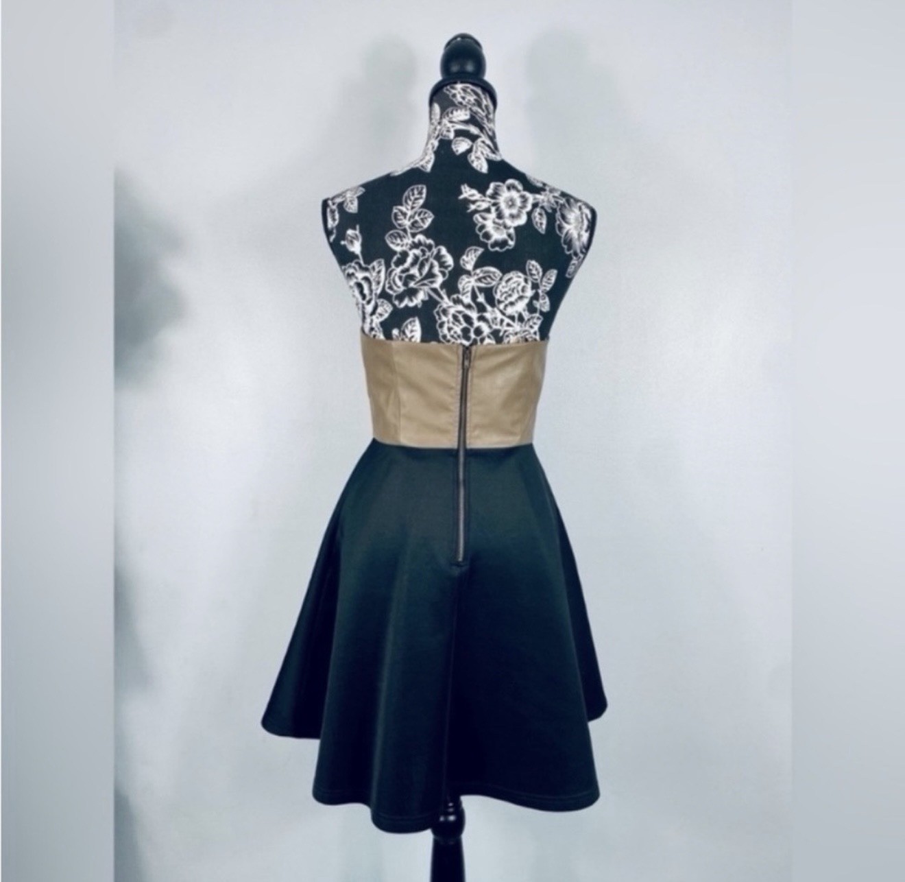 Double Zero brown/black faux leather strapless fit and flare dress size medium