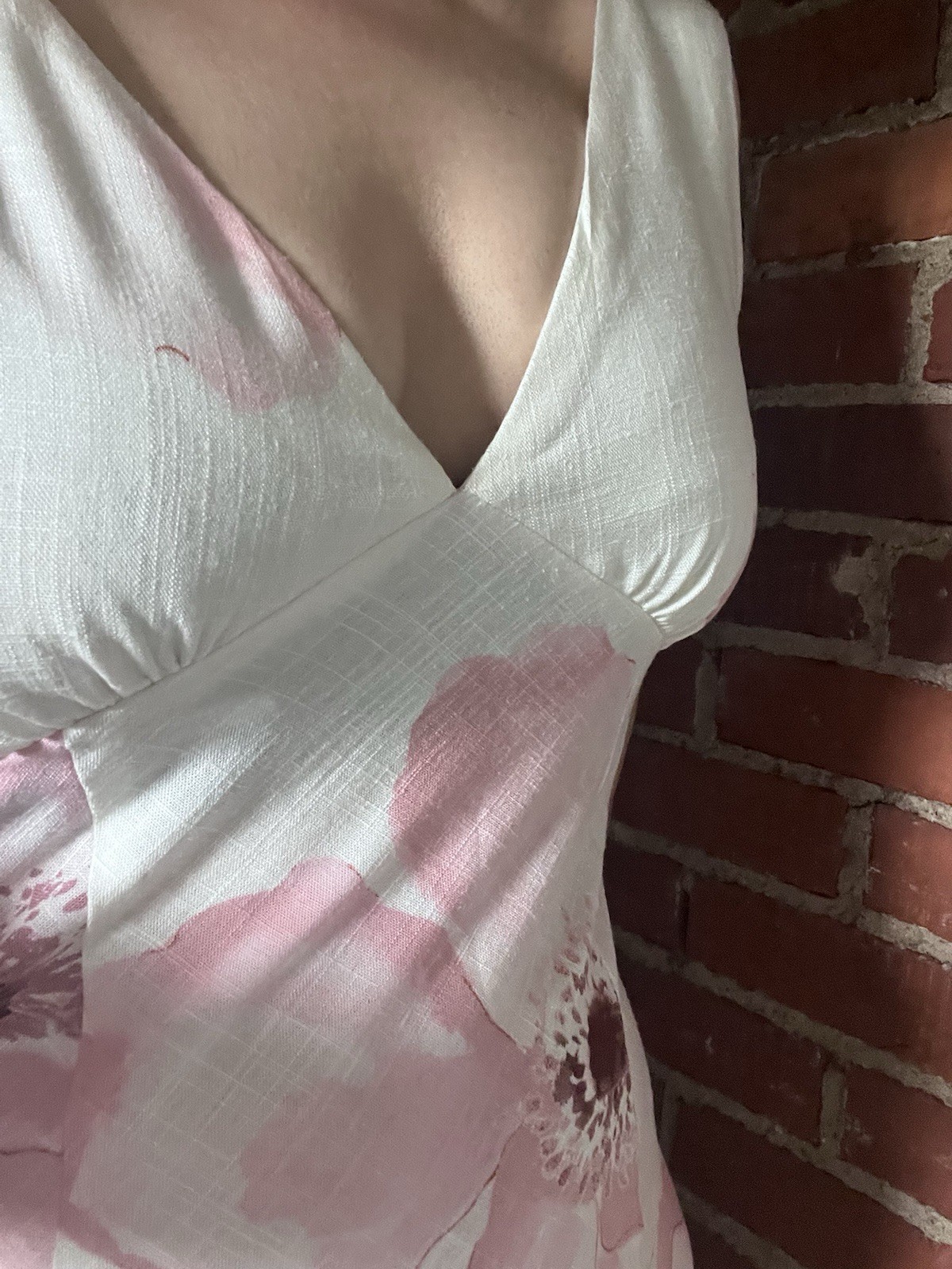 Anthropologie Paper Heart White Maxi Dress with Pink Floral Print L bias cut