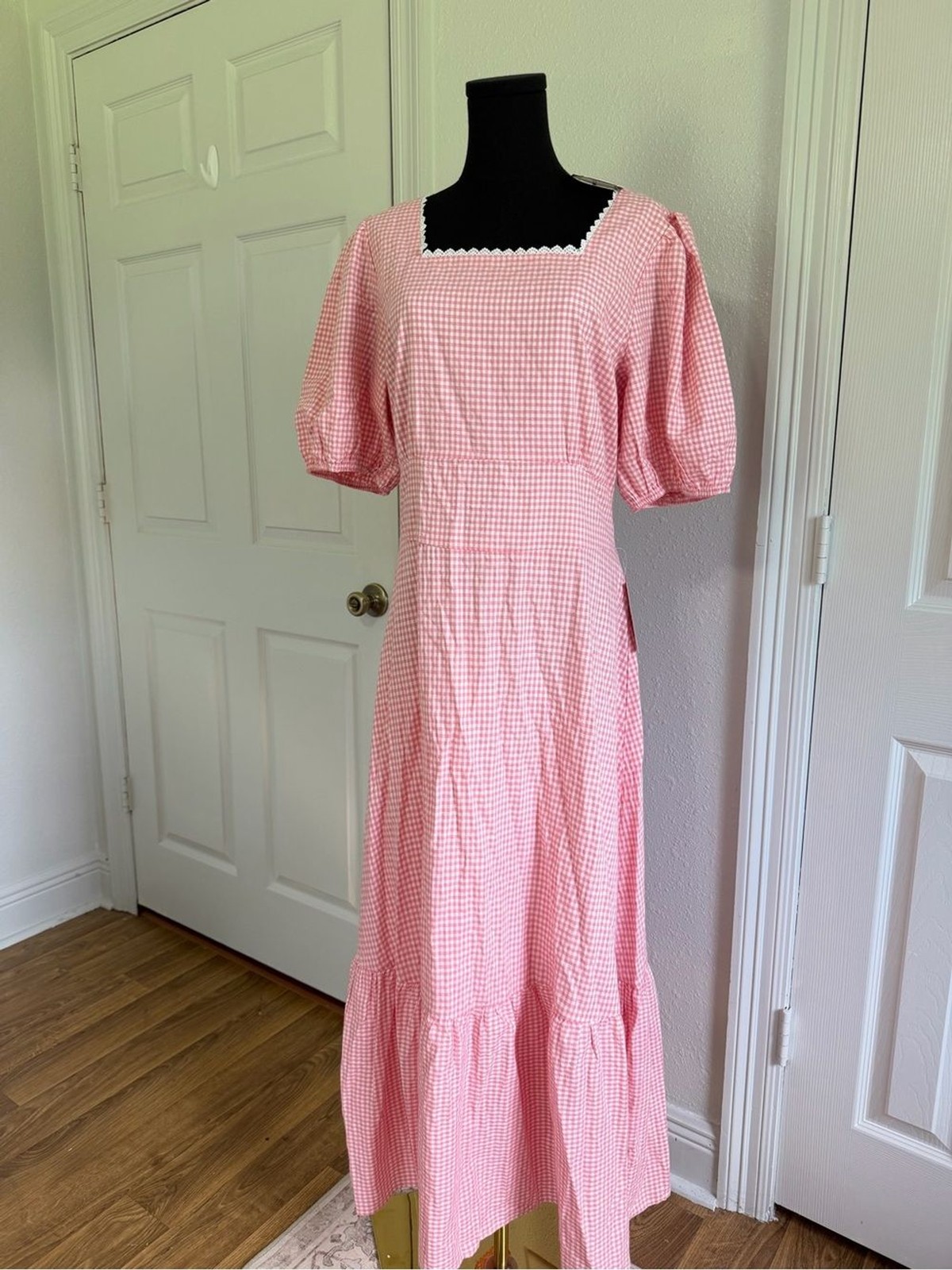 NWT Ivy City Co Hannah Pink Gingham Dress Size 14 Cottagecore Puff Sleeve modest