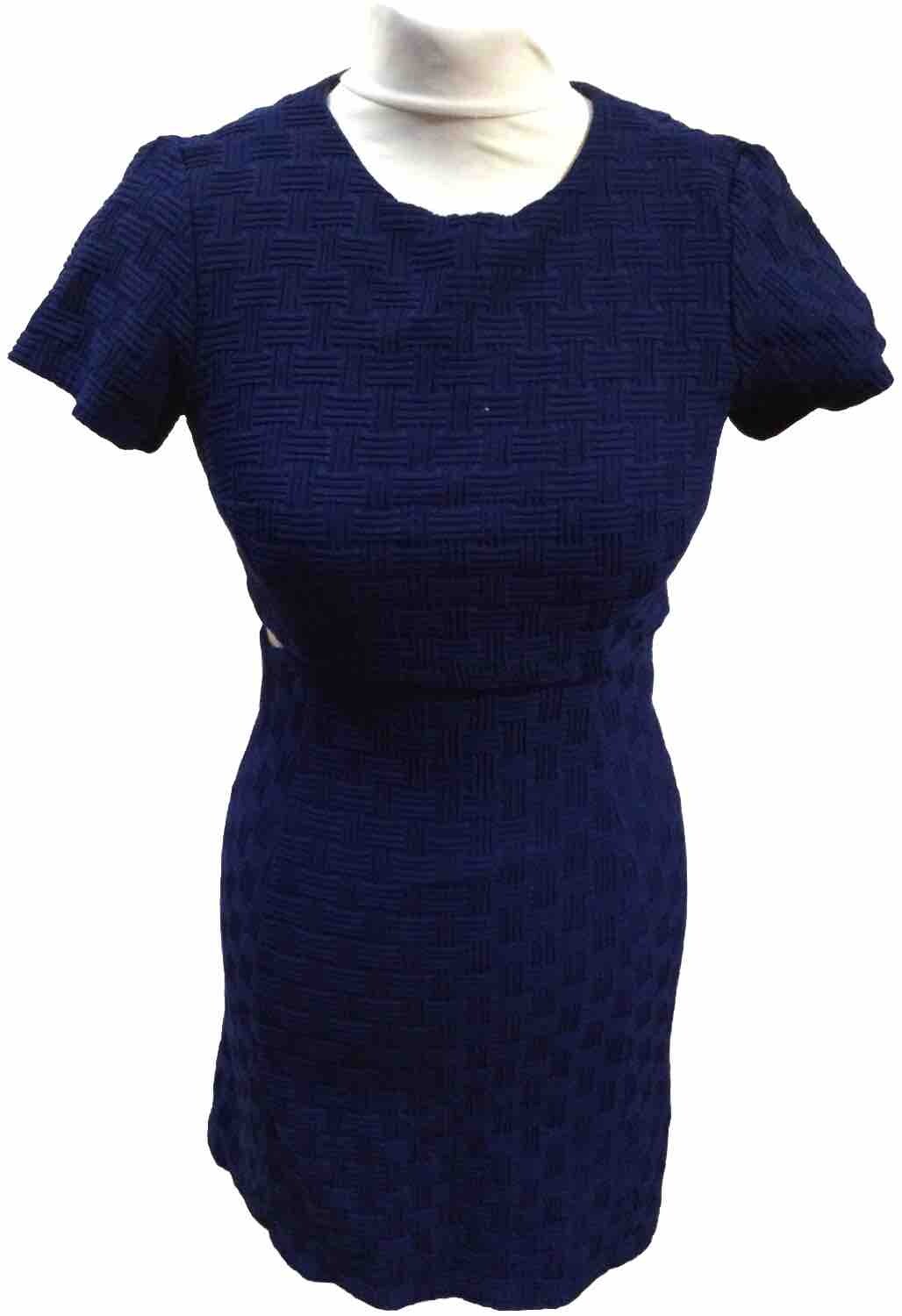 TOP SHOP Navy Blue Geometric Pattern Side Slit Dress U.K. 6