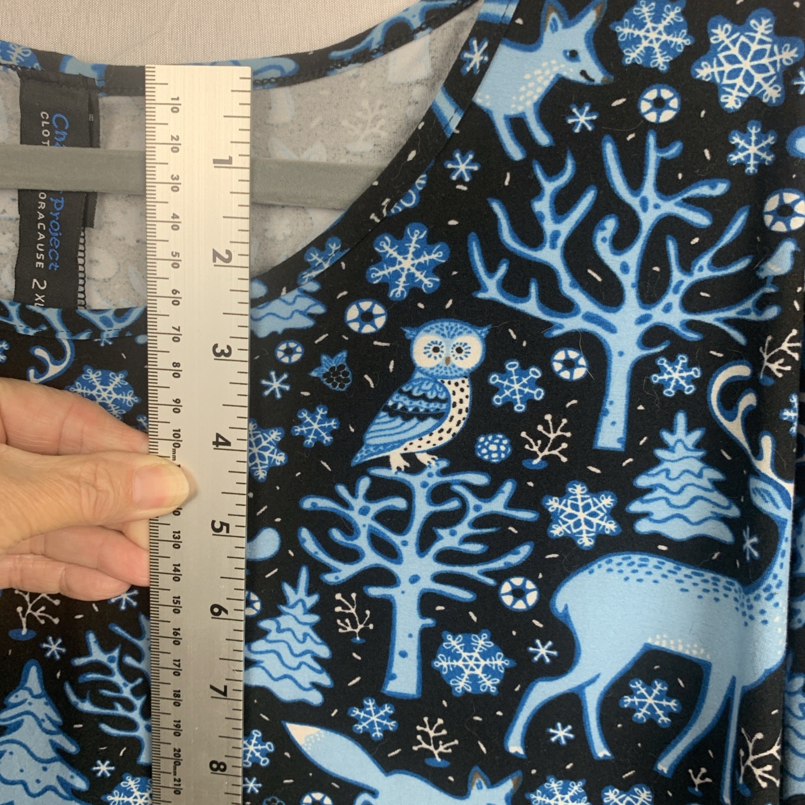 Knit Swing Dress A-Line Womens 2XL Pockets Fairycore Owl Deer Fox Black Blue