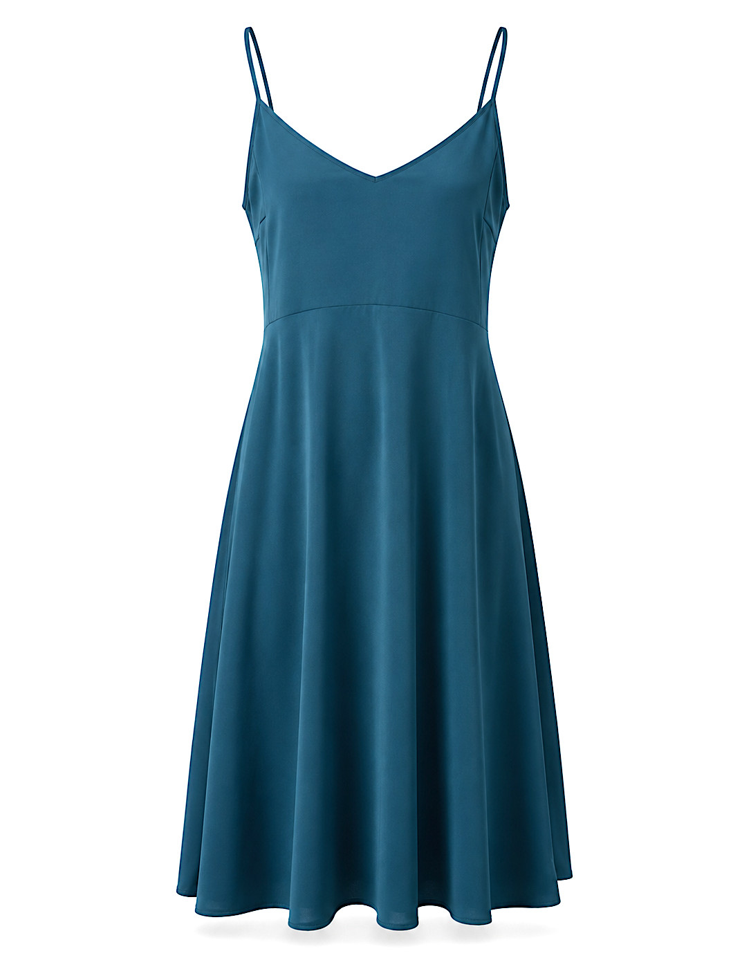 Daily Practice Anthropologie Teal Slip Dress Size L Midi V-Neck Pockets EUC