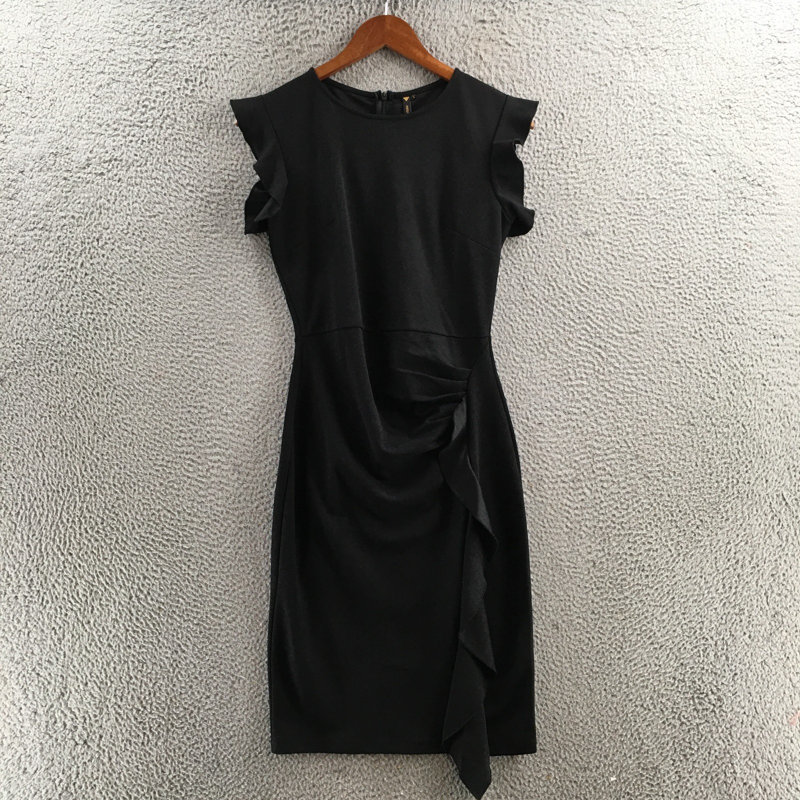 Miusol Dress Womens S Black Ruffle Sleeve Cocktail Sheath Stretch Back Zip NEW