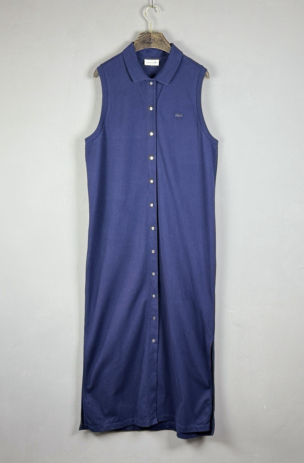 LACOSTE Regular Fit Navy Blue Sleeveless Long Button Polo Dress Size 46