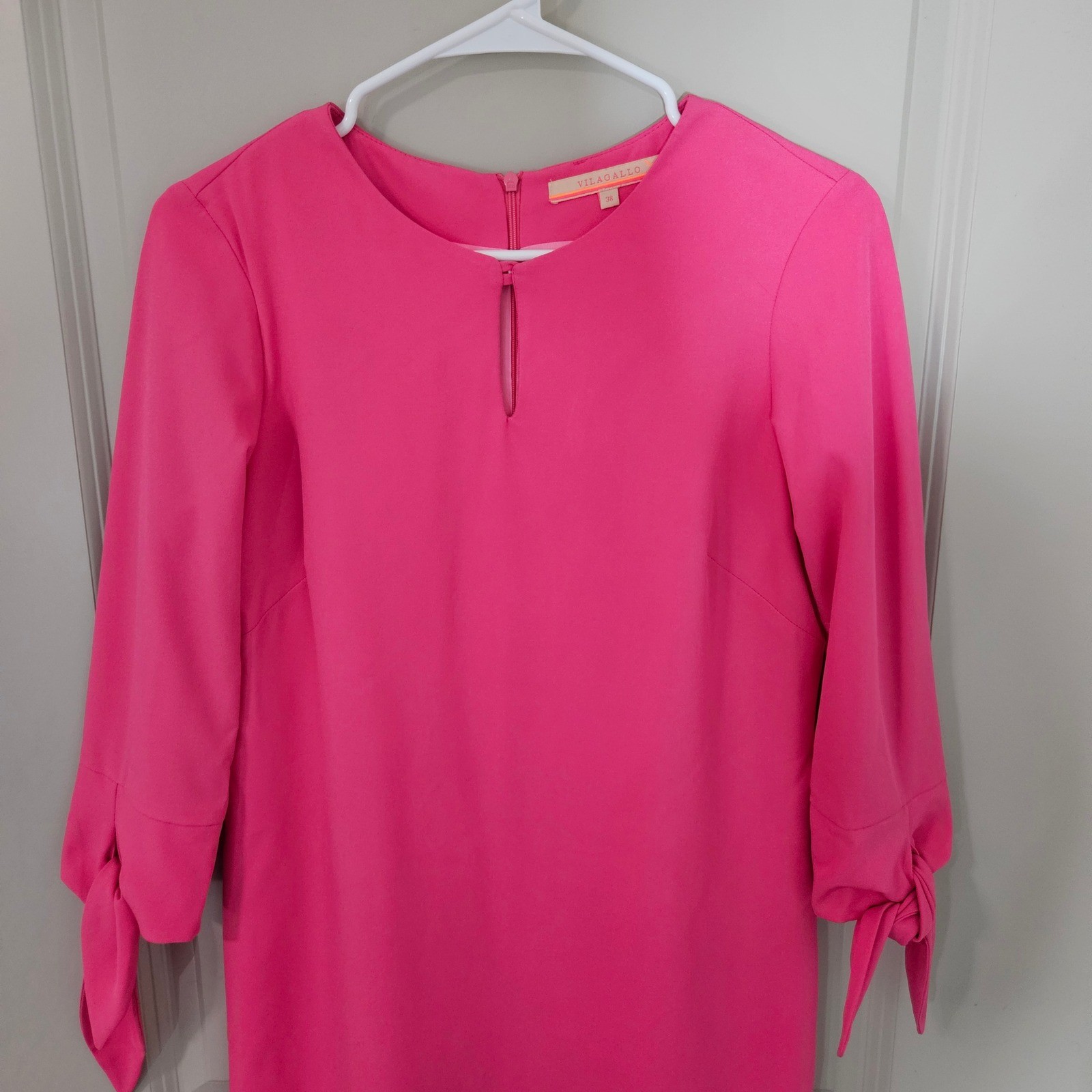 Vilagallo Pink Keyhole Tie Sleeve Shift Dress Made in Spain Size 38