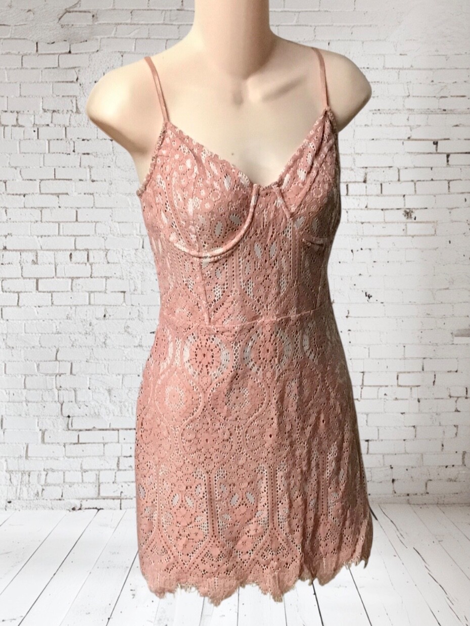 EXPRESS Mini Dress Lace Overlay Corset Bustier Spaghetti Strap Medium Dusty Rose