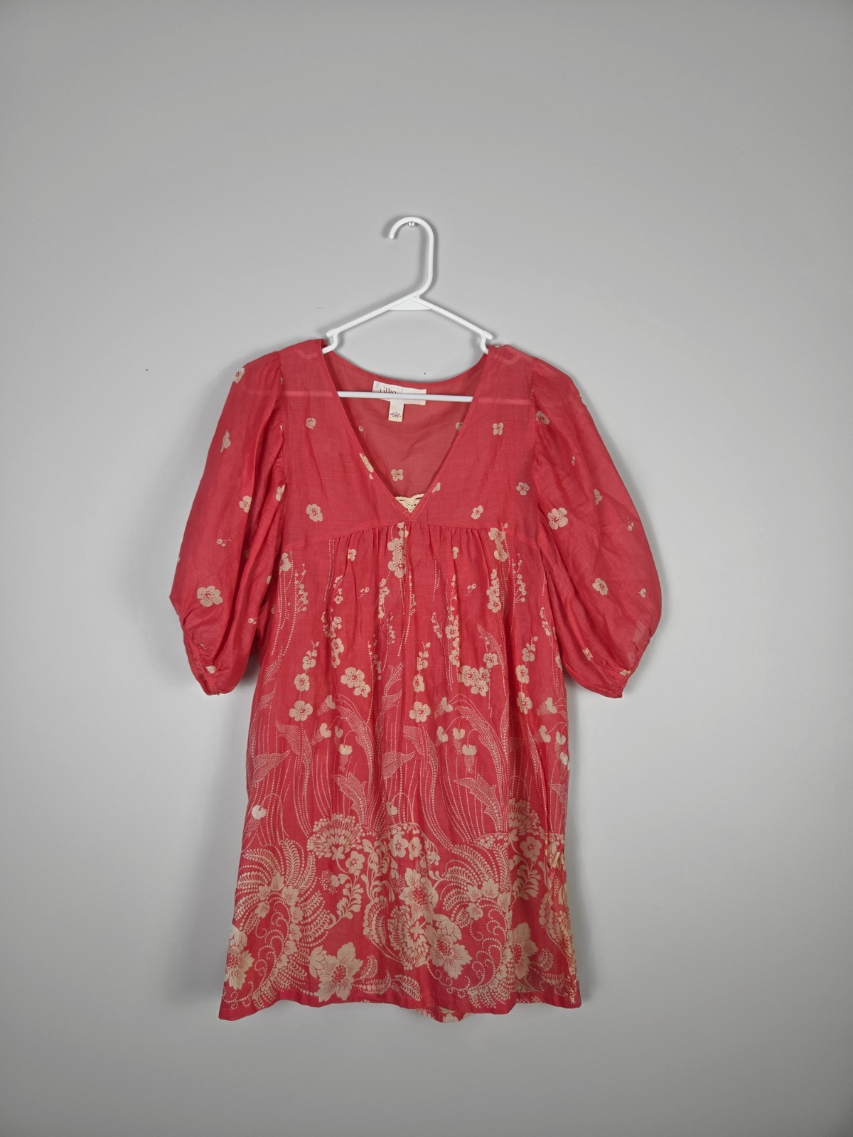 Anthropologie Lilka Coral Floral V-Neck Babydoll Y2K Mini Dress