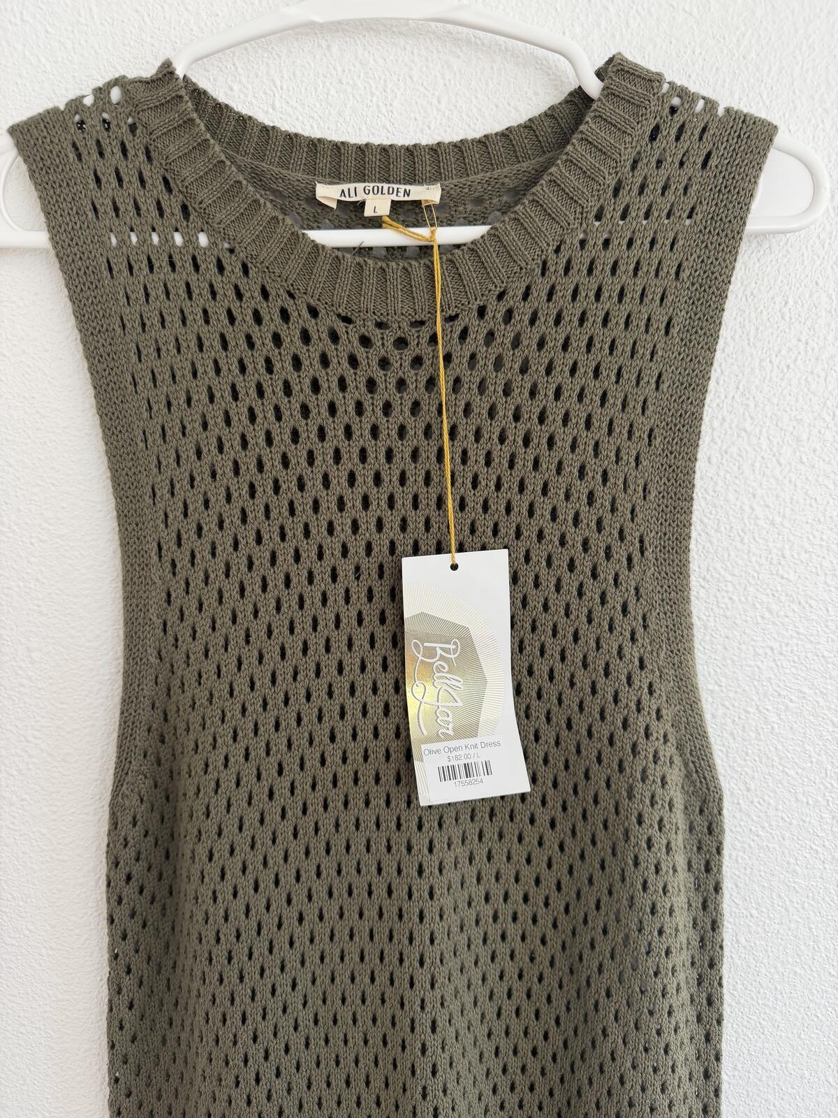 NWT Ali Golden 100% Cotton Olive Open Knit Midi Dress Sz L Beach Summer Boho