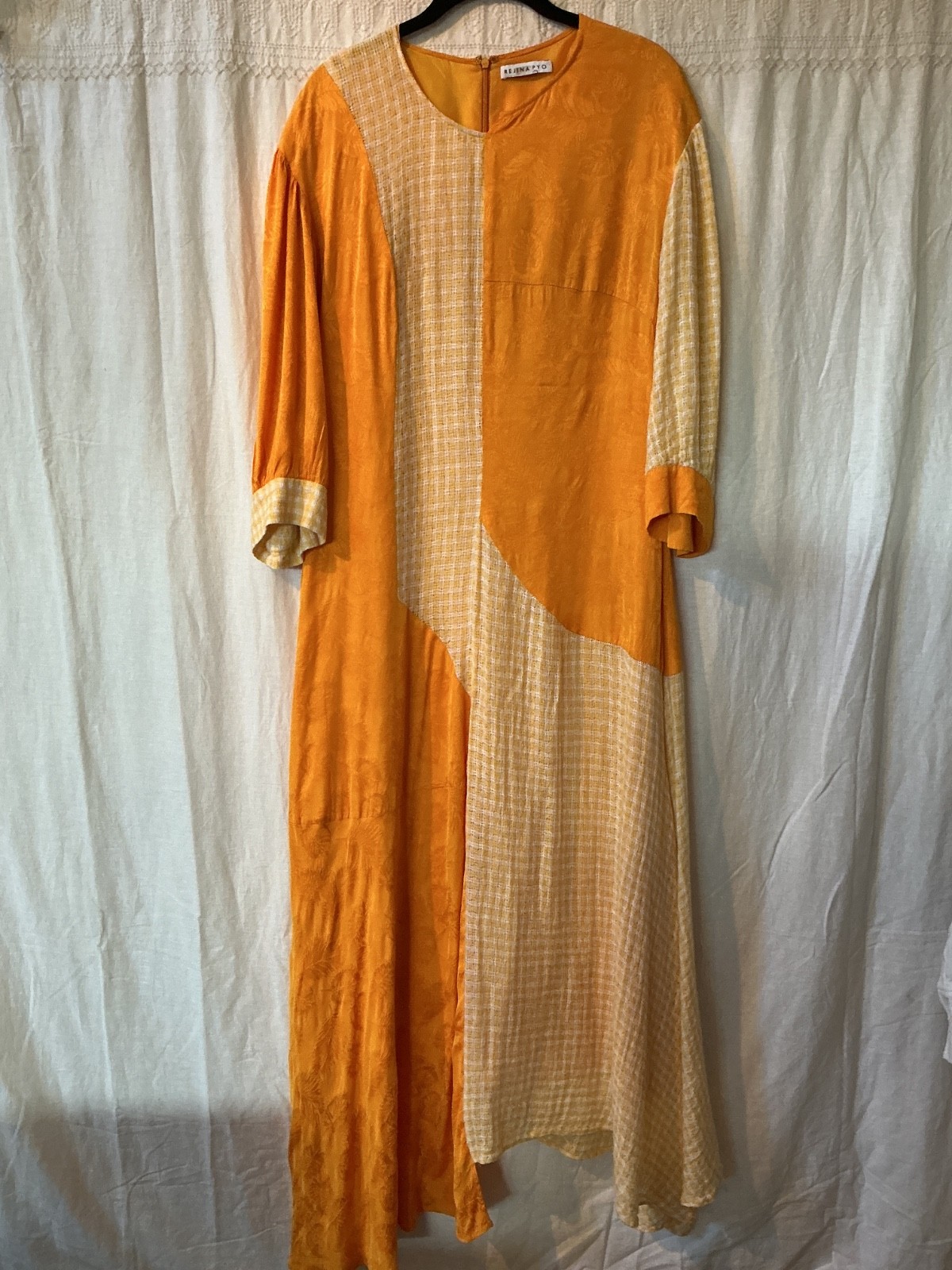 Regina Pyo Dylan Linen Yellow Print Maxi, Asymmetrical hem DRESS, US 10, EUR 14