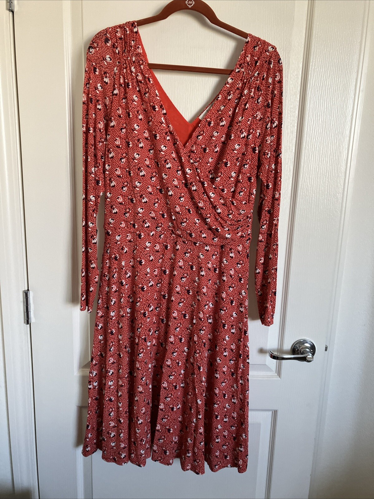 Boden dress red size 12 long sleeve V-neck V-back gentle wash