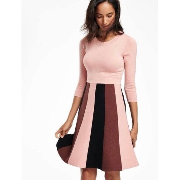BODEN Rosemary Sparkle Knit Fit N’ Flare Dress Pink Chocolate Brown US Size 6