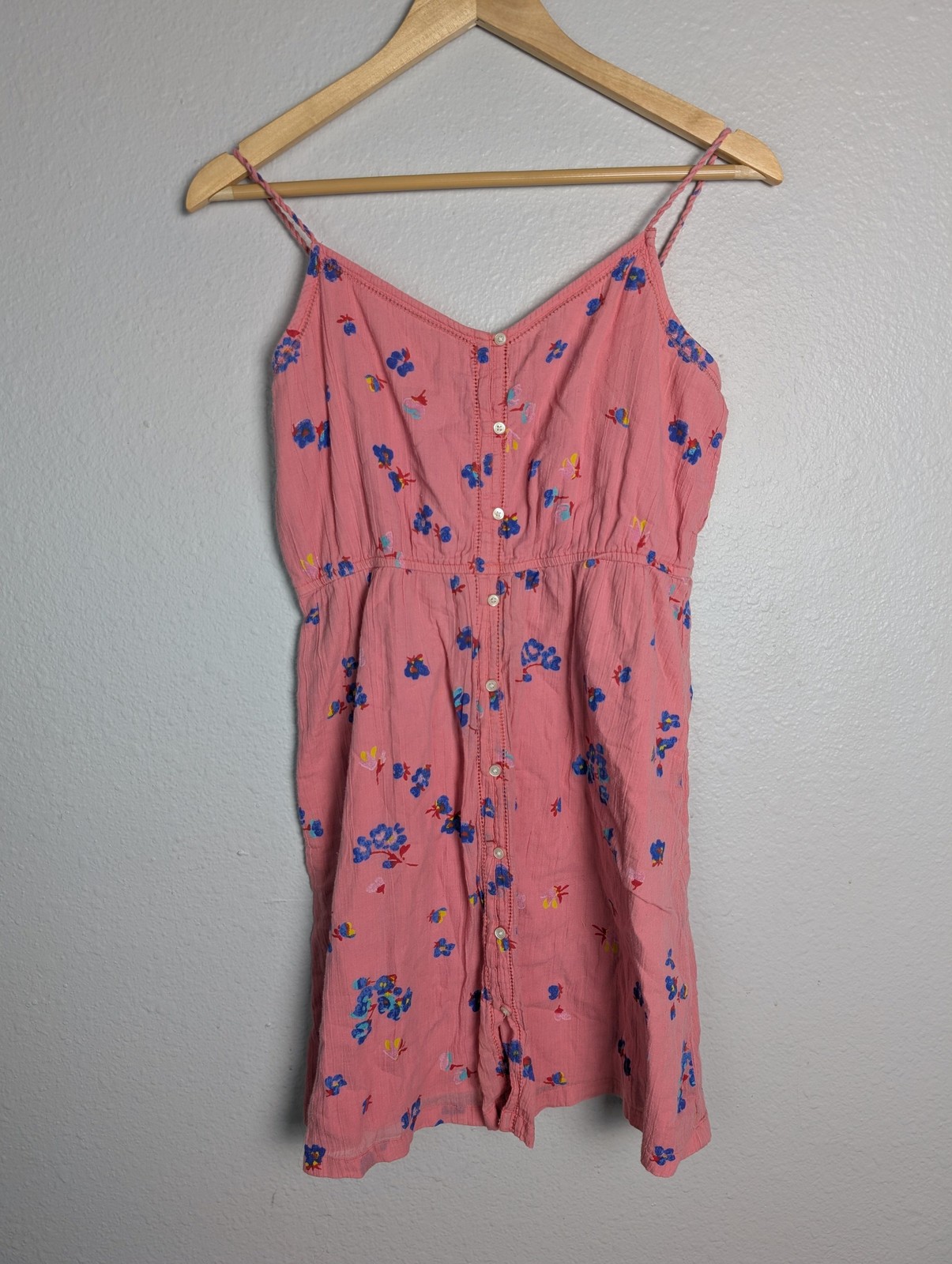 Aerie Dress Womens M Pink Floral Sundress Tank Dress Button V-Neck Sleeveless