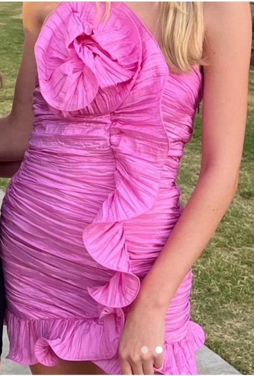 Lovers + Friends Pink One-Shoulder Ruched Ruffle Satin Mini Dress Size 2