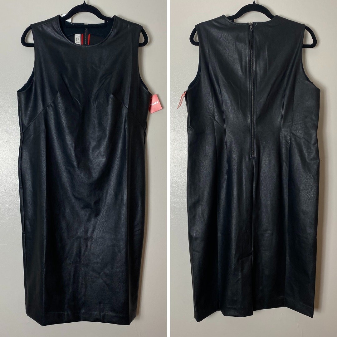 SPANX DRESS XL BLACK FAUX LEATHER LIKE FITTED SHORT SHEATH SLEEVELESS STRETCHY