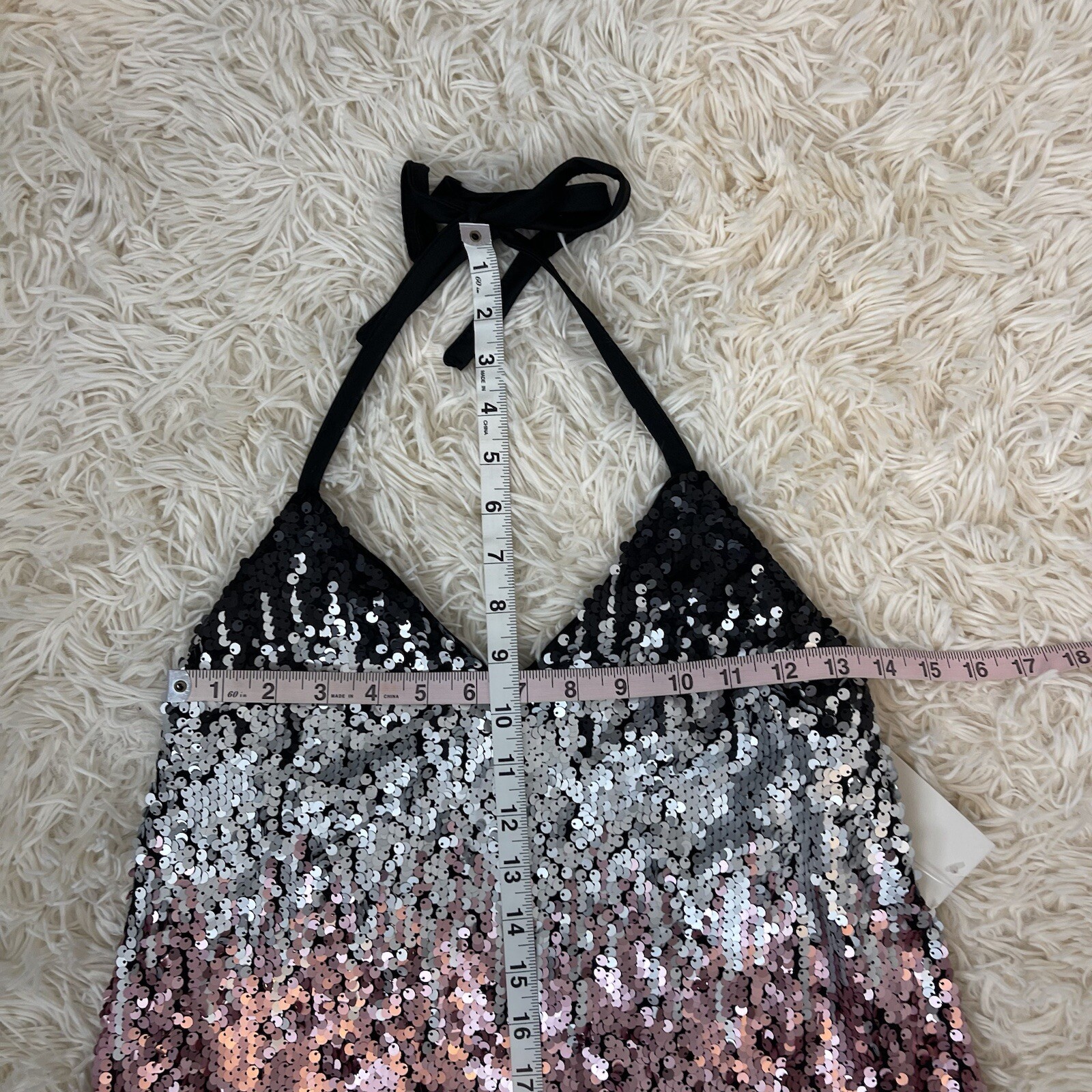 NWT Tobi Till Sundown Halter Sequin Ombre Dress mini A-line backless holiday S