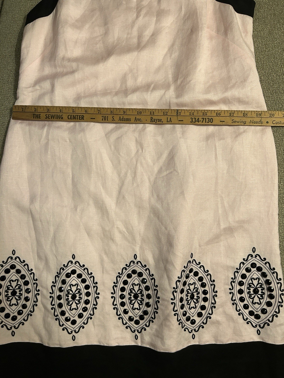 J Howard Pink W/ Black Embroidery Sequin Trim Shift Linen Sleeveless Dress SZ 14