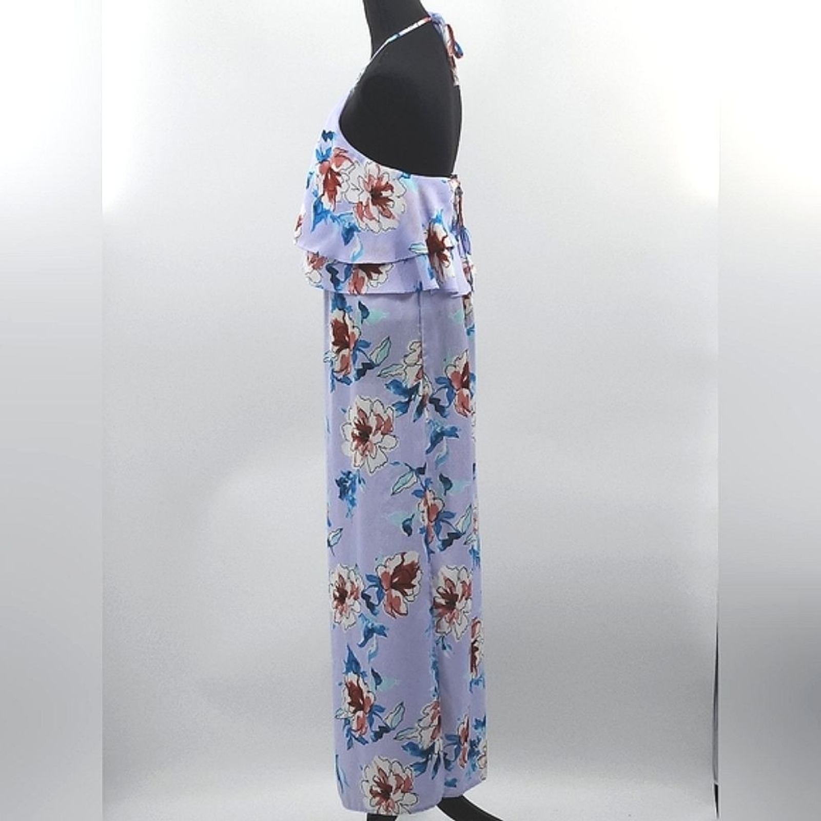 Aqua Maxi Halter Dress Size Small Purple Blue Floral Blouson Flowy Fairy Boho