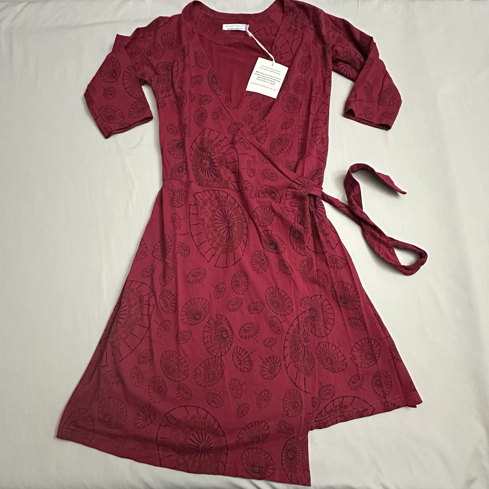 Greater Good Network Nina Wrap Dress Womens Large L Cotton Umbrella Print Red