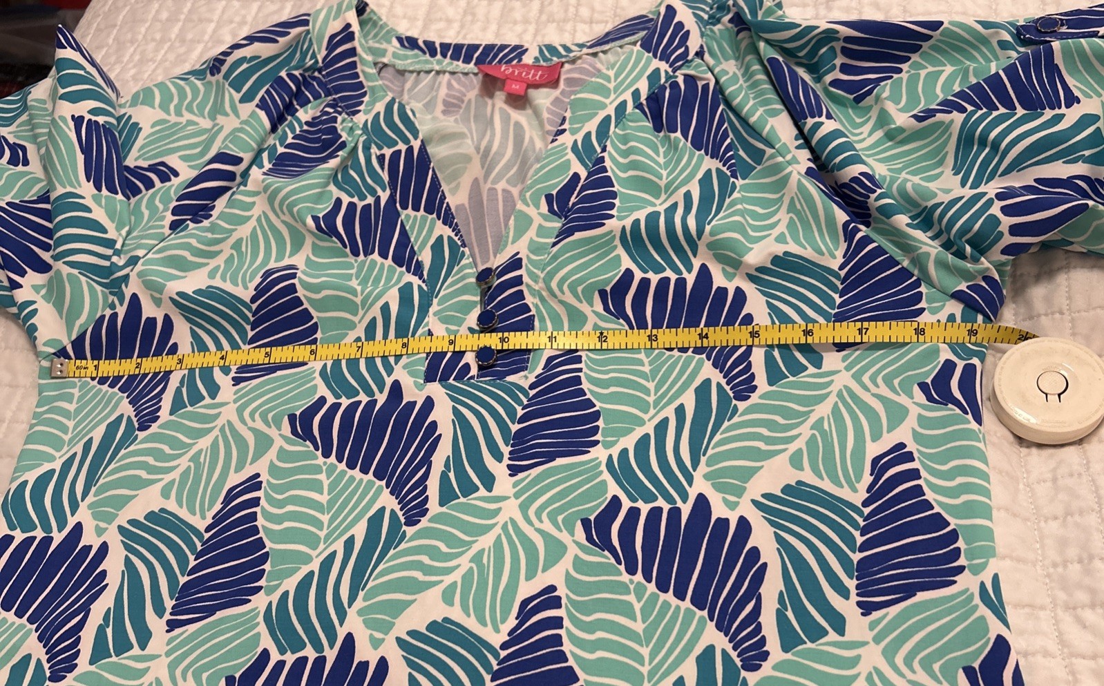 Resort Beach Shift Dress Britt Navy Aqua Leaf Dress Lightweight Medium Nylon