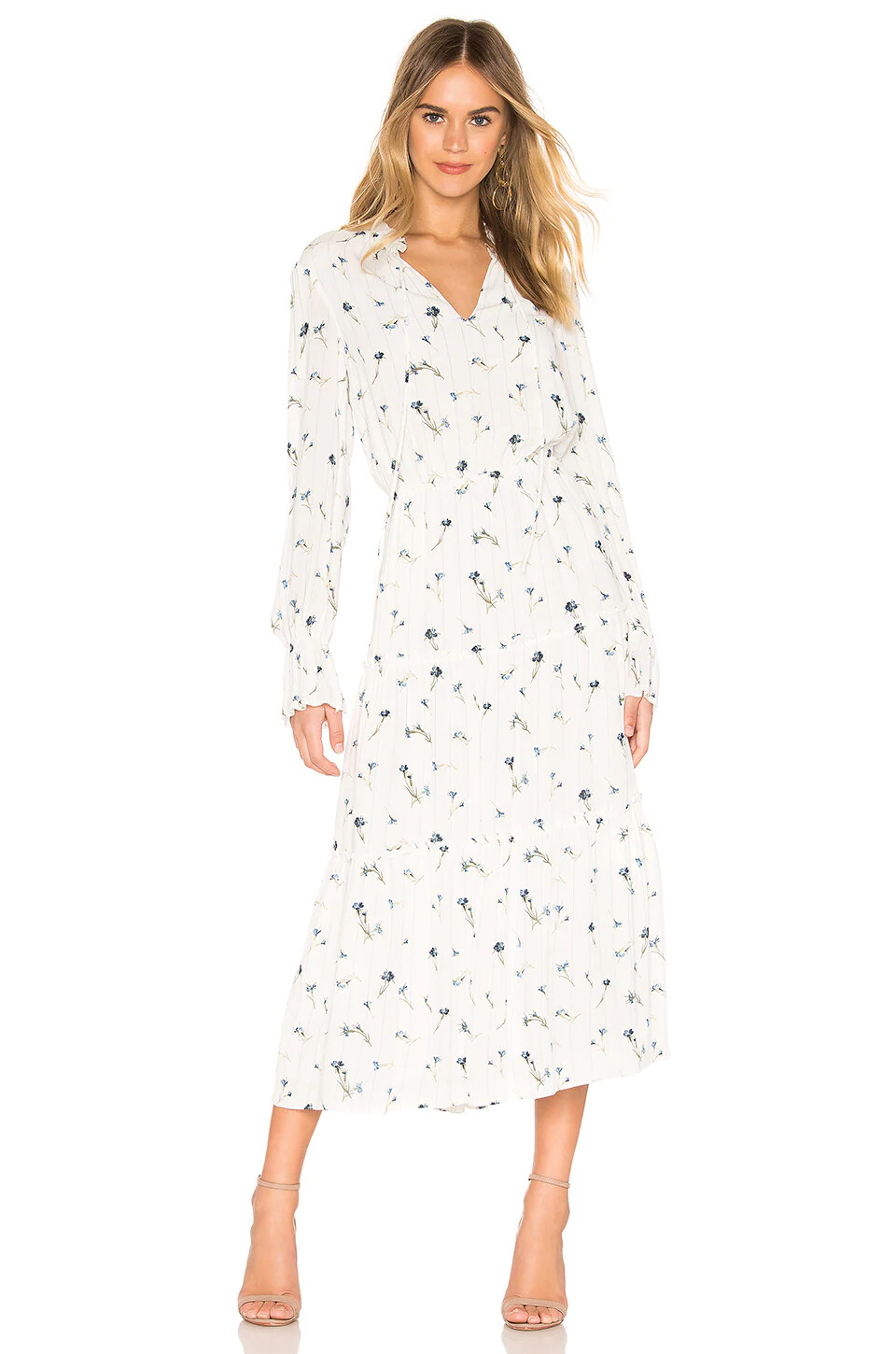 Joie White Waneta Tiered Floral Midi Cocktail Dress SZ S