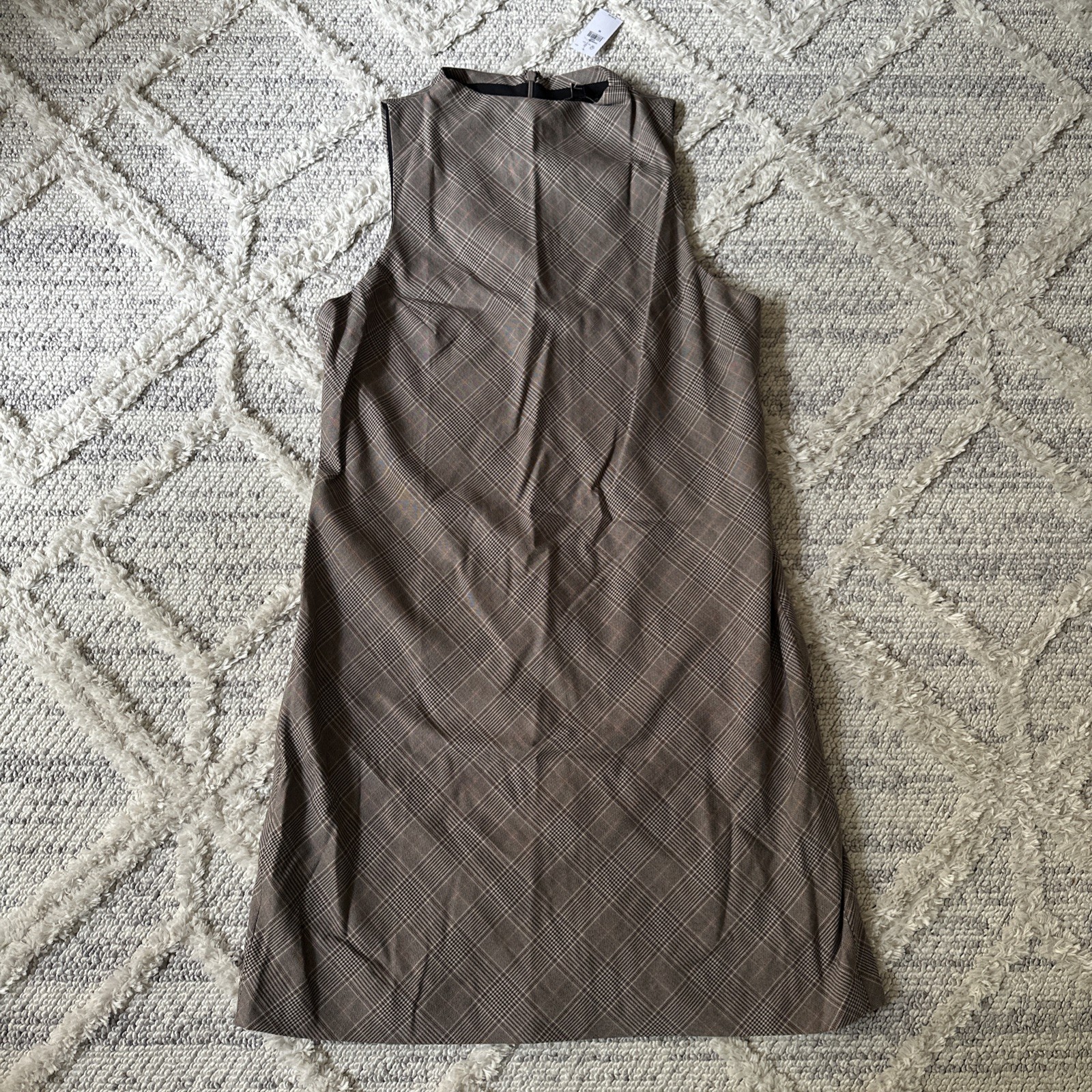Banana Republic Sleeveless A Line Mock Neck Mini Dress Plaid Brown & Grey Size M