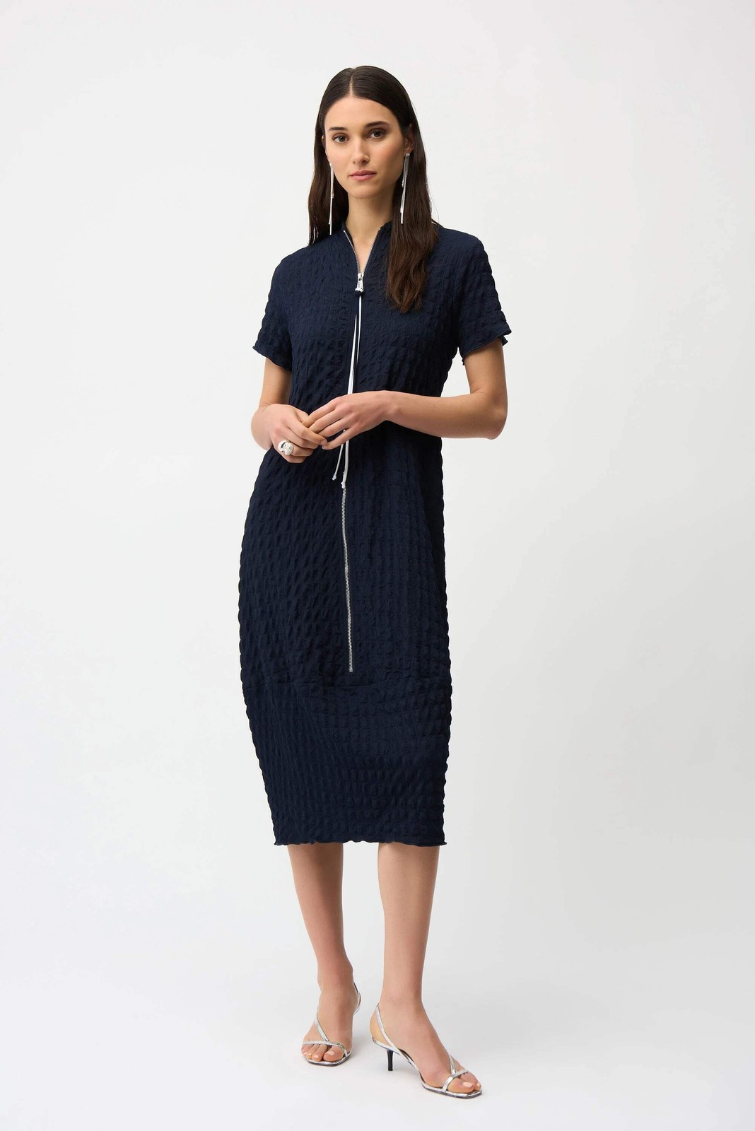 Joseph Ribkoff Midnight Blue/Vanilla Bubble Jacquard Cocoon Dress 261064